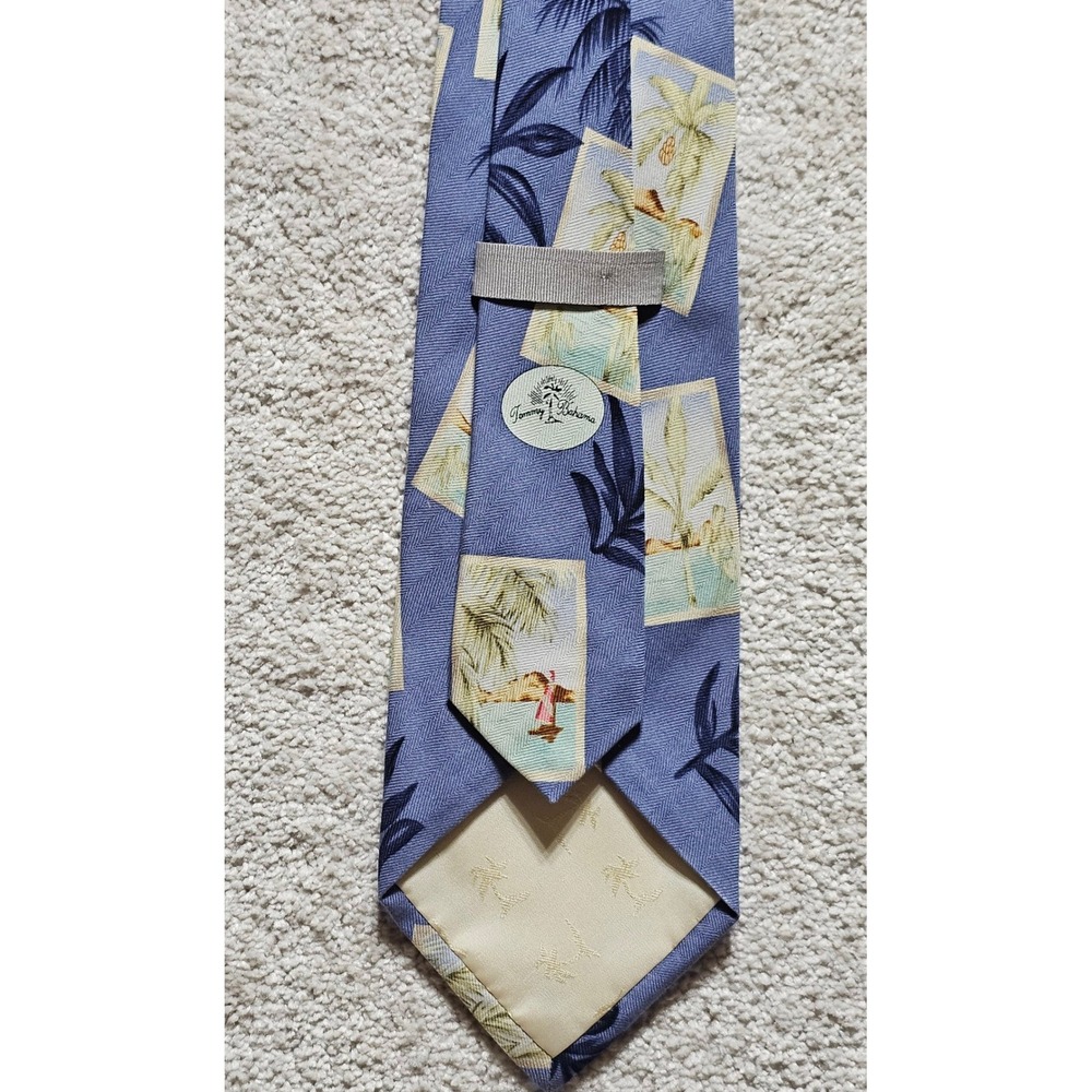 Tommy Bahama Mens Silk Beach Scene Tie Blue Palm Tree Vacation Summer Necktie - Picture 1 of 9